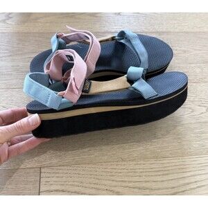 Womens 10 Teva Flatform Universal Sandals Platform Black Multicolor 1008844